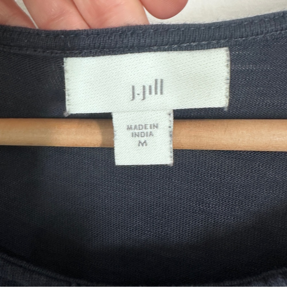 J. Jill Knit Navy Blue Pintuck Dress Size Medium Shirt Sleeve - Picture 2 of 7